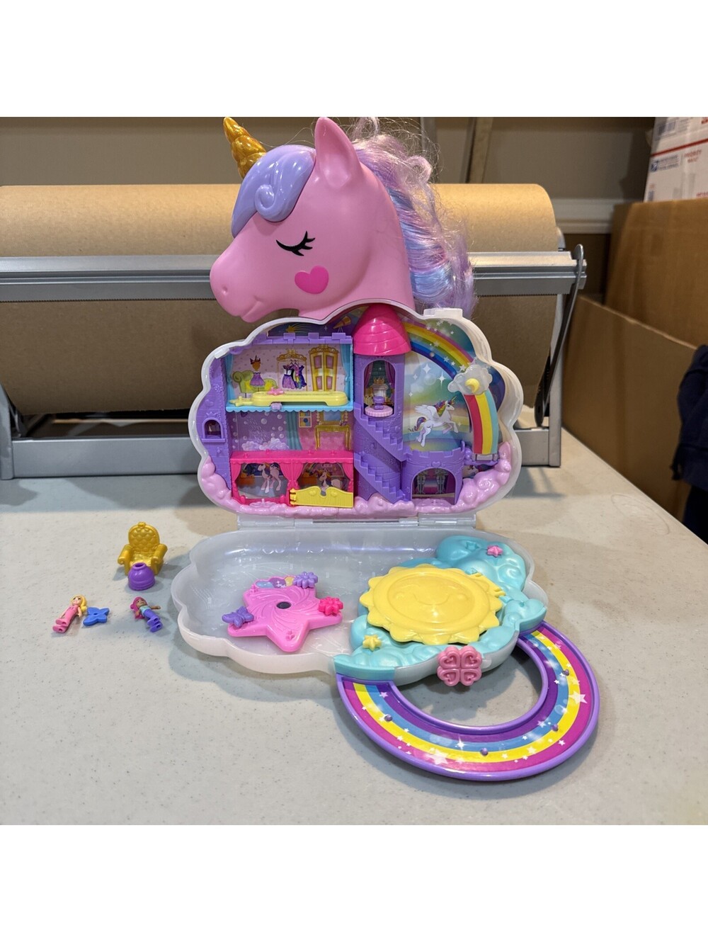 Polly Pocket Rainbow Unicorn Salon Castle With Figures See Photo
